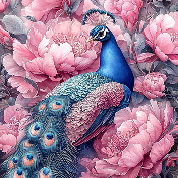 Panel ptak paw i piwonie wb129