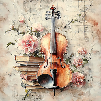 Panel kolory muzyki, skrzypce i róże wmz30