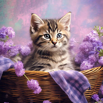 Panel kociak w koszu w kwiatach bzu wk205