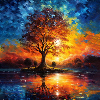 Panel drzewo o zachodzie słońca whb35