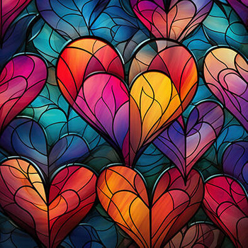 Panel kolorowe serca, witraż