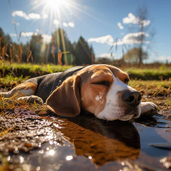 Panel pies Beagle śpiący na trawie wd135