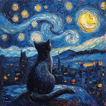 Panel czarny kot w gwieździstą noc (a la Vincent van Gogh) wk260