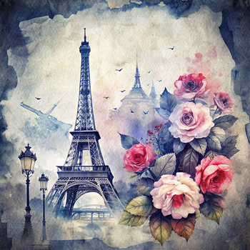 Panel Paryż wieża Eiffel i róże wtr16