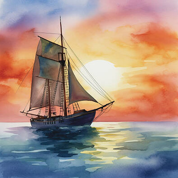 Panel żaglowiec akwarela wx26