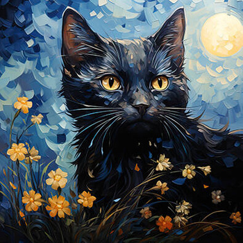 Panel czarny kot w gwiaździstą noc wk161