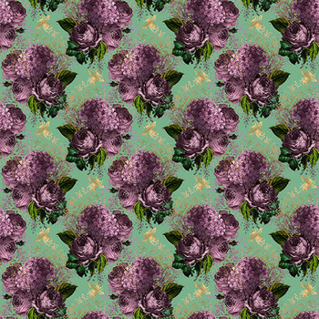 Panel złote pszczoły, róże i bez na zielonej herbacie wo21