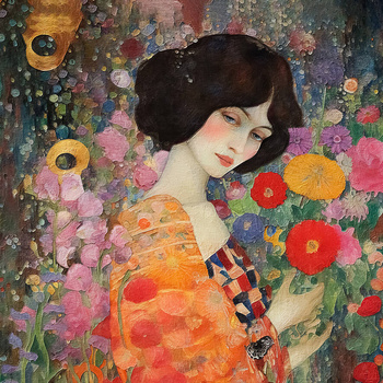 Panel kobieta w stylu Klimta w kwiatach wl117