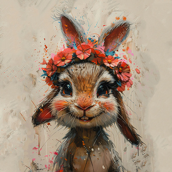 Panel królik z wiankiem kwiatowym wlk46