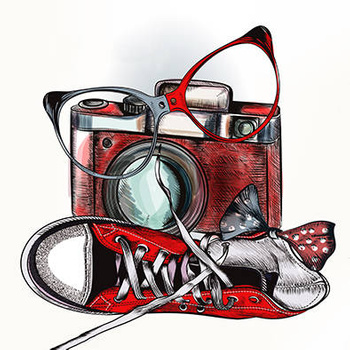 Panel aparat fotograficzny vintage i kwiaty whb3