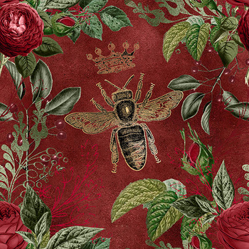 Panel królowa pszczół i róże na bordowym wo37