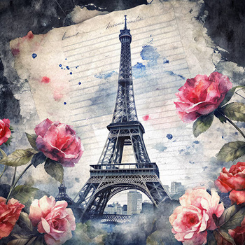 Panel Paryż wieża Eiffel i róże wtr19
