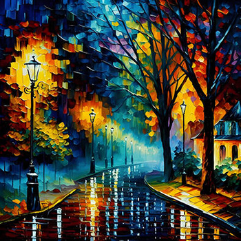 Panel jesienna uliczka w deszczu, obraz