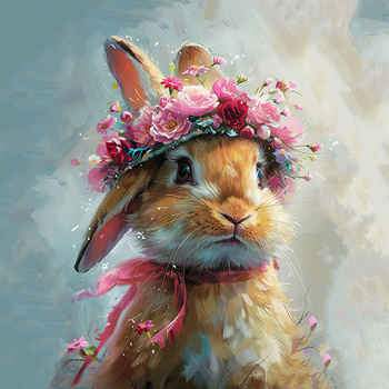 Panel królik z wiankiem kwiatowym wlk60