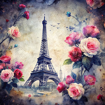 Panel Paryż wieża Eiffel i róże wtr17