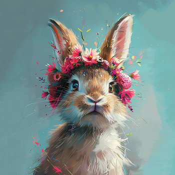 Panel królik z wiankiem kwiatowym wlk51