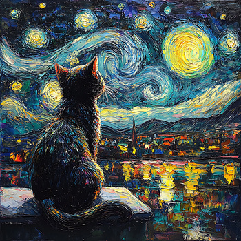 Panel czarny kot w gwieździstą noc (a la Vincent van Gogh) wk257