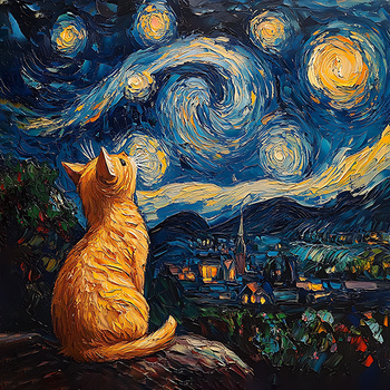 Panel rudy kot w gwieździstą noc (a la Vincent van Gogh) wk262