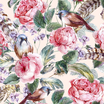 Panel piwonie i ptaki W906