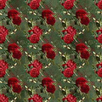 Panel złote pszczoły i róże na zielonym wo25