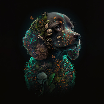 Panel pies i kwiaty wd151