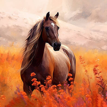 Panel koń na łące wh43 tkanina drukowana