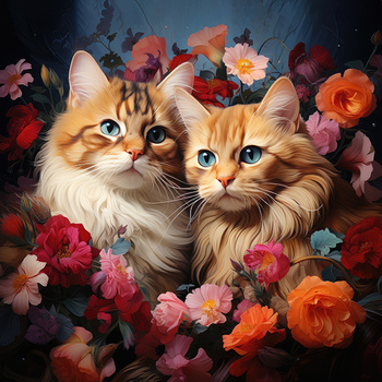 Panel koty w kwiatach wk243