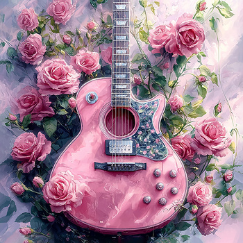 Panel kolory muzyki, różowa gitara i róże wmz29