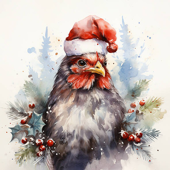 Panel świąteczne zwierzaki, kogut w mikołajowej czapce