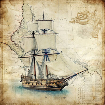 Panel żaglowiec i stara mapa vintage wx16