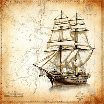 Panel żaglowiec i stara mapa vintage wx21