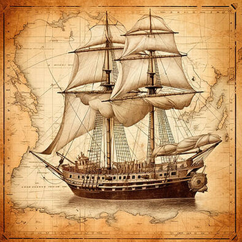 Panel żaglowiec i stara mapa vintage wx22