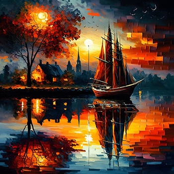 Panel jesienna zatoczka, żaglówka, obraz