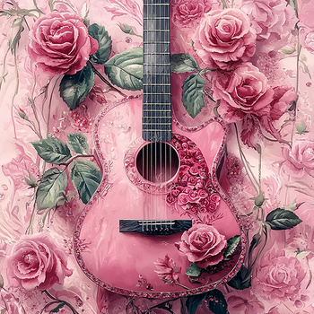 Panel kolory muzyki, różowa gitara i róże wmz26