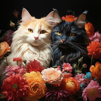 Panel koty w kwiatach wk244