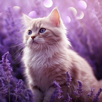 Panel rudy kot na polu lawendy wk227