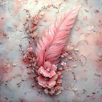 Panel kompozycja z różowym piórkiem wb134