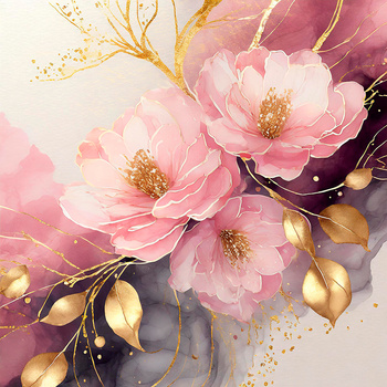 Panel kwiaty piwonie malowane złotem wr220