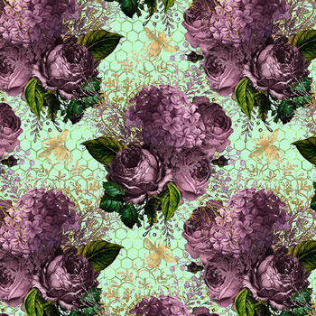 Panel złoty plaster miodu, pszczoły, róże i bez na mięcie wo18