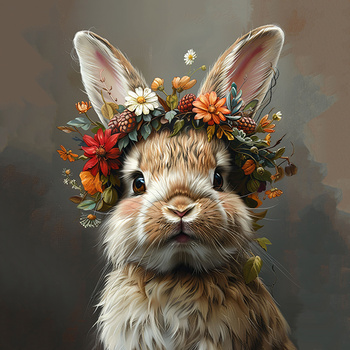 Panel królik z wiankiem kwiatowym wlk57