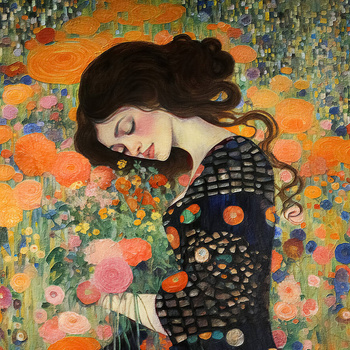 Panel kobieta w stylu Klimta w kwiatach wl115