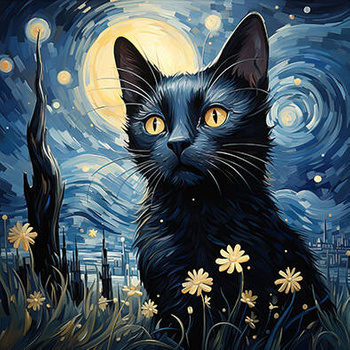 Panel czarny kot w gwiaździstą noc wk157