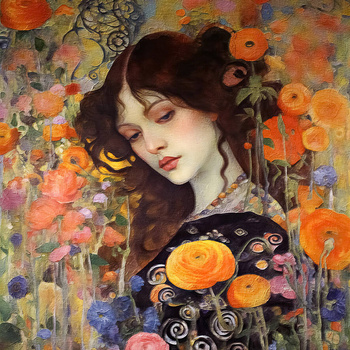 Panel kobieta w stylu Klimta w kwiatach wl118