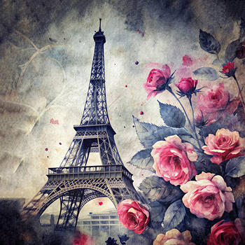 Panel Paryż wieża Eiffel i róże wtr20