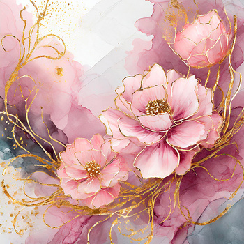 Panel kwiaty piwonie malowane złotem wr223