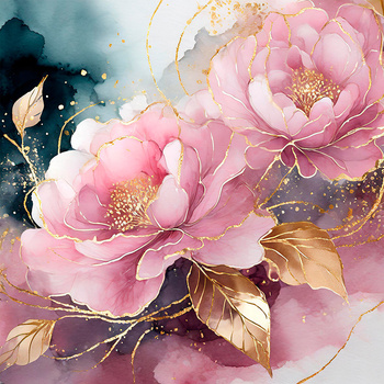 Panel kwiaty piwonie malowane złotem wr215