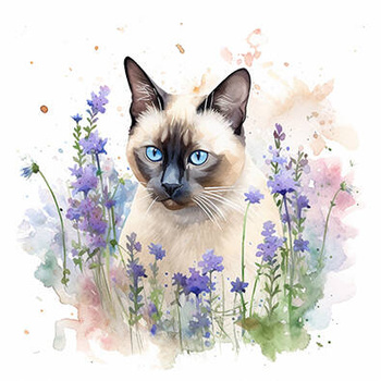 Panel kot Ragdoll w lawendzie akwarela wk204