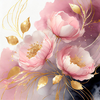 Panel kwiaty piwonie malowane złotem wr219