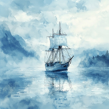 Panel żaglowiec we mgle wx58