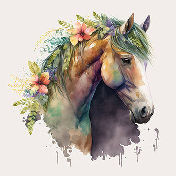 Panel koń w kwiatach akwarela wh04